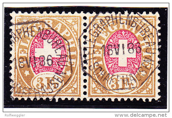 Heimat SH Schaffhausen 18.06.1886 Auf  3Fr. Waagrechtes Paar Telegrafen Marke #18 - Télégraphe