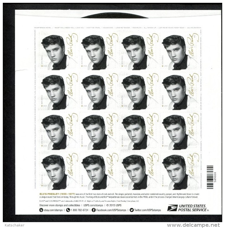 342909486 2015 (XX) USA POSTFRIS MINT NEVER HINGED  SCOTT 5009 PANE Elvis Presley - Neufs