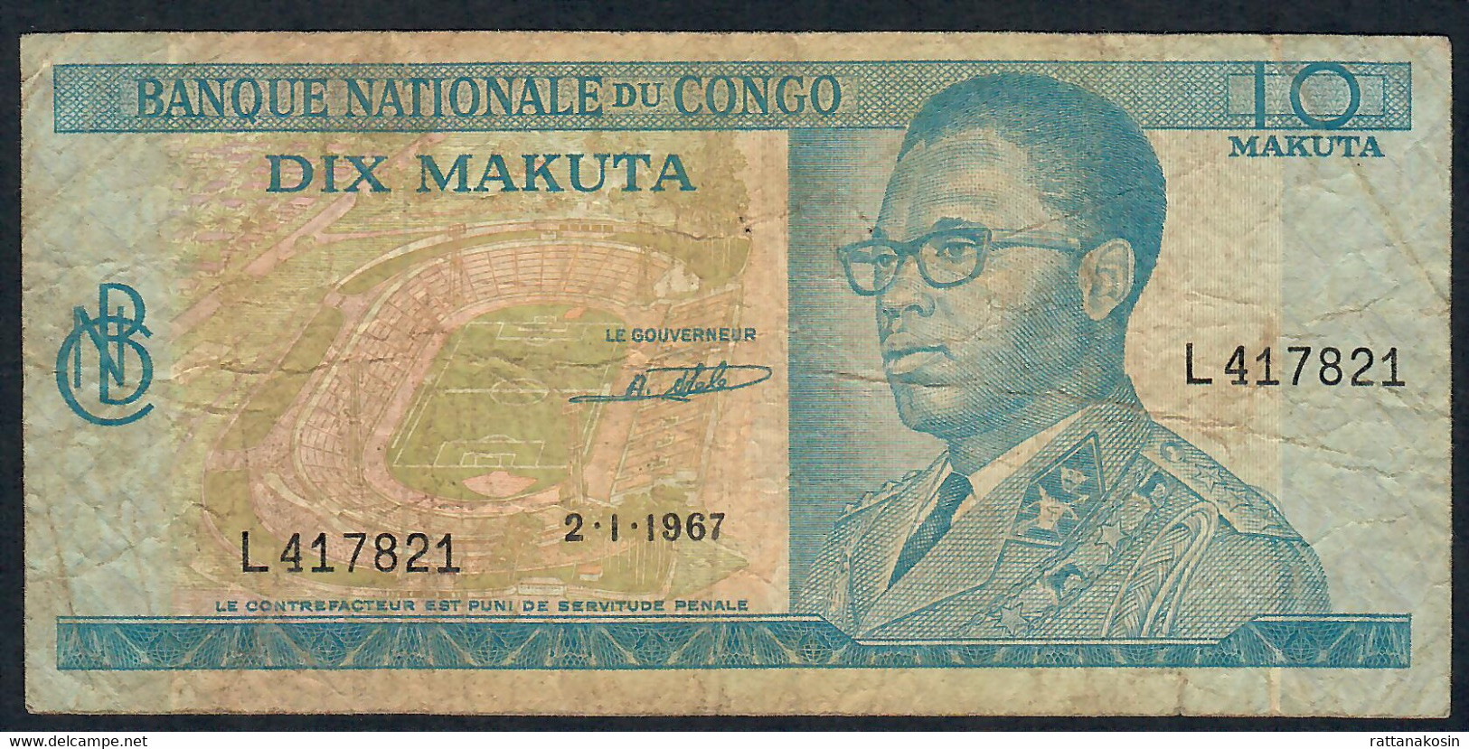 CONGO  P9a  10  MAKUTA    1967    F-VF 4 P.h. - Non Classés