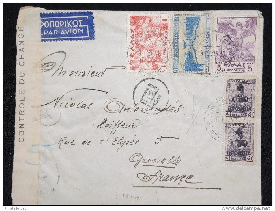 GRECE - Enveloppe Pour La France  En 1939 Par Avion ( étiquette ) Et Controle Postal - A Voir - Lot P12433 - Briefe U. Dokumente