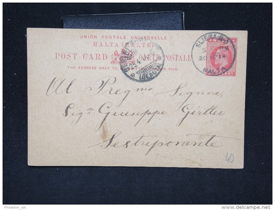 MALTE - Entier Postal Pour L ' Italie En 1914 - A Voir - Lot P12446 - Malte