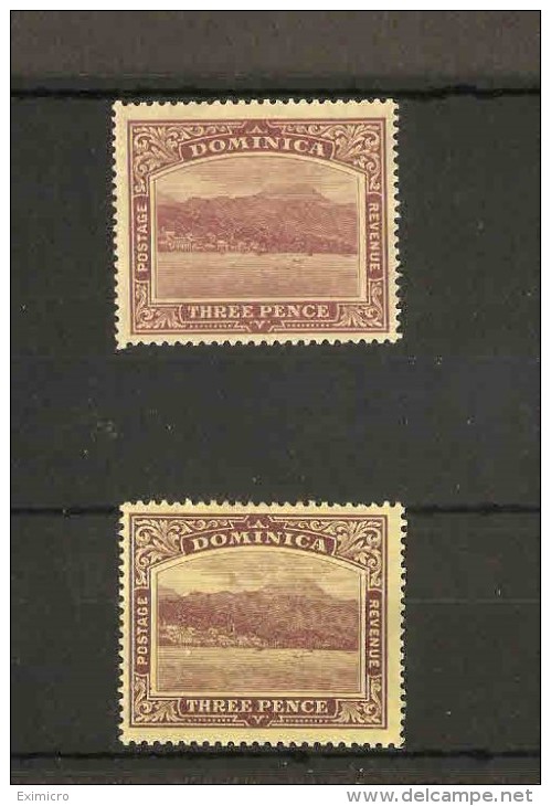 DOMINICA 1909 3d PURPLE/YELLOW AND 1920 3d PURPLE/PALE YELLOW SG 51,51ab MOUNTED MINT Cat £11.50 - Dominica (...-1978)