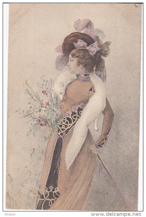 Illustrateur Bottaro, Femme Tres élégante, Tres Belle Carte - Bottaro