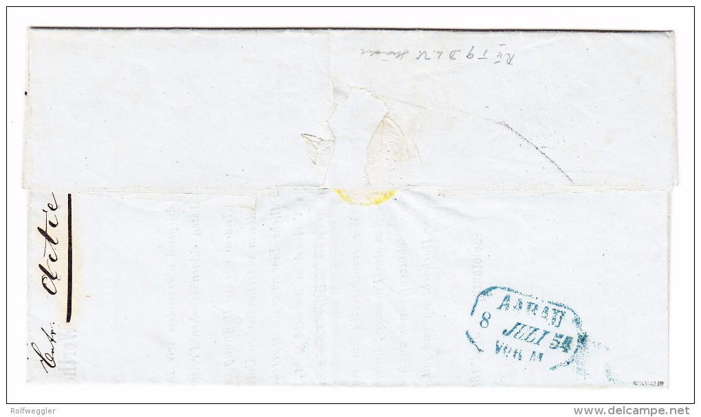 Heimat SO Solothurn 07.07 Blau 10Rp. Rayon Blaue Raute Auf Brief Nach Aarau Mit Blauem AK-Stempel Aarau Im Kasten - 1843-1852 Federal & Cantonal Stamps