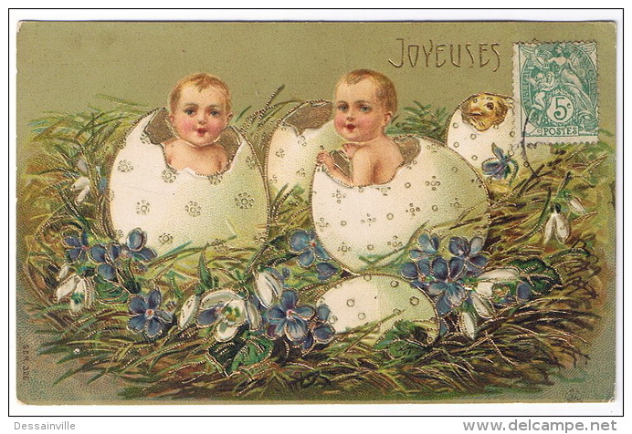 CARTE GAUFFREE JOYEUSES PAQUES BEBES - Easter