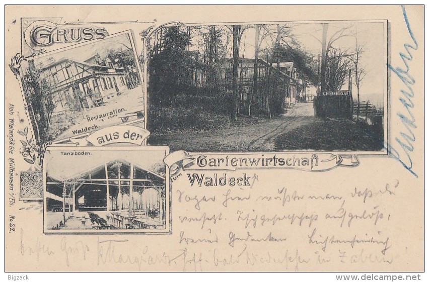 Litho Gruss Aus Der Gartenwirtschaft Waldeck S/w Gelaufen 1.6.99 - Elsass