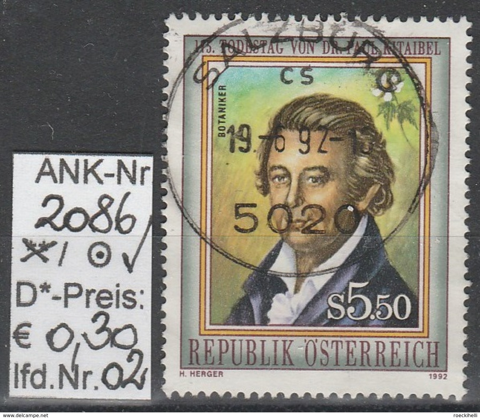 27.3.1992 -  Aus SM-Satz  "Naturwissenschaftler""  -  O  Gestempelt  -  Siehe Scan  (2086o 01-03) - Used Stamps