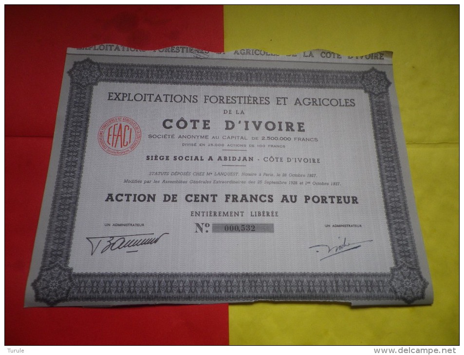 EXPLOITATIONS FORESTIERES ET AGRICOLES DE LA COTE D'IVOIRE (100 Francs) - Other & Unclassified