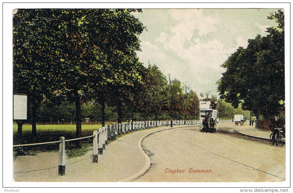 RB 1068 - 1905 Postcard - Horse Drawn Bus - Clapton Common - London - London Suburbs