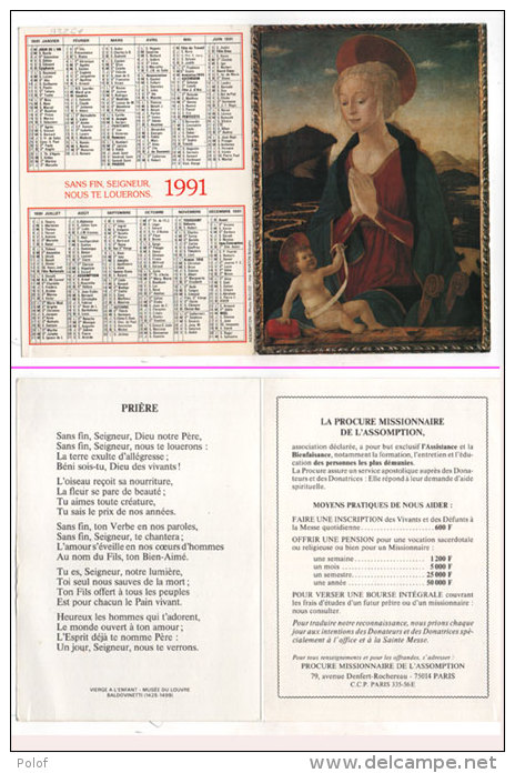 Vierge A L' Enfant Avec Calendrier 1991(82160) - Petit Format : 1991-00