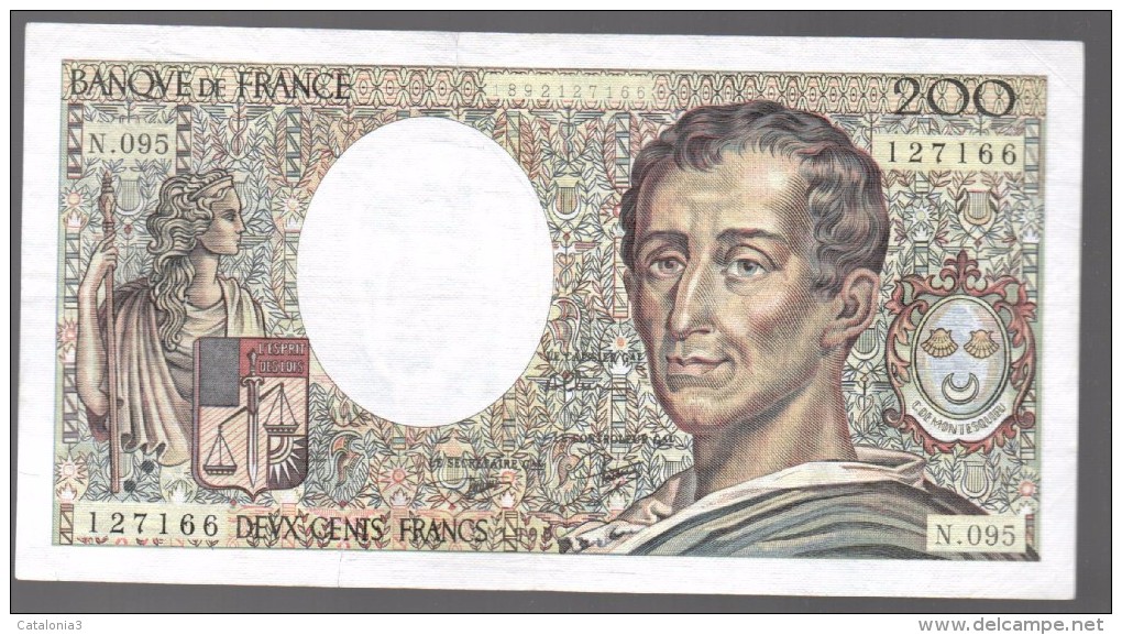 FRANCIA - FRANCE = 200 Francs 1987  P-155 - 200 F 1981-1994 ''Montesquieu''