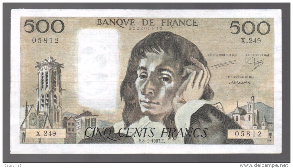 FRANCIA - FRANCE = 500 Francs 1987  P-156 - 500 F 1968-1993 ''Pascal''