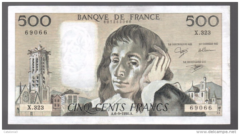 FRANCIA - FRANCE = 500 Francs 1990  P-156 - 500 F 1968-1993 ''Pascal''