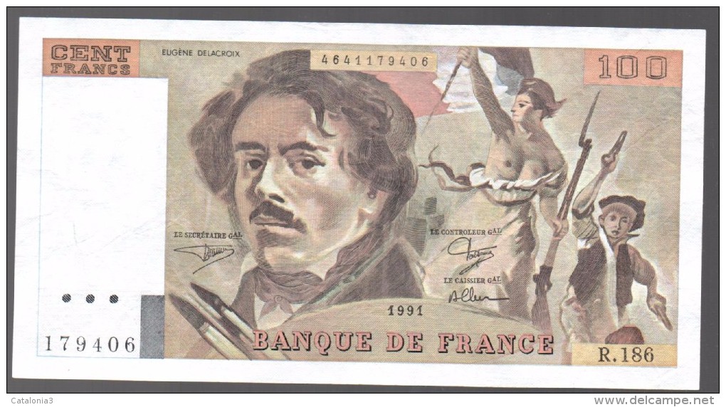 FRANCIA - FRANCE = 100 Francs 1991  P-154 - 100 F 1978-1995 ''Delacroix''