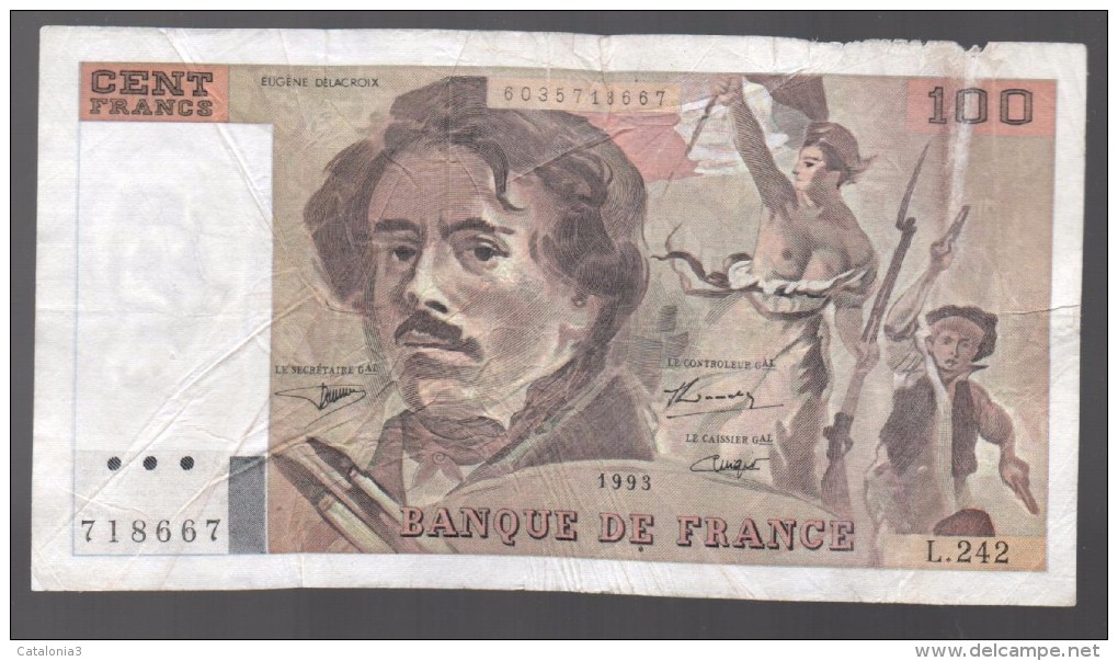 FRANCIA - FRANCE = 100 Francs 1993  P-154 - 100 F 1978-1995 ''Delacroix''