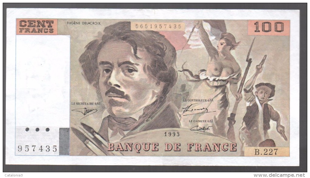 FRANCIA - FRANCE = 100 Francs 1993  P-154 - 100 F 1978-1995 ''Delacroix''