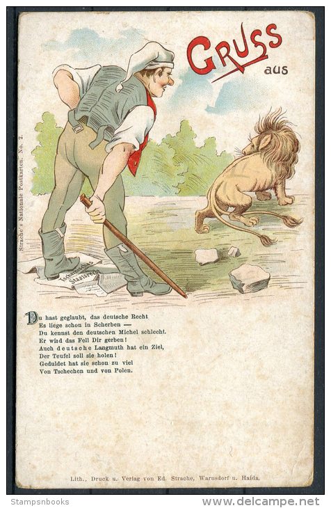 Germany Gruss Aus Lion Postcard - Satirical