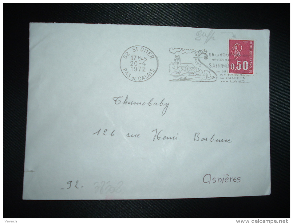 LETTRE TP MARIANNE DE BEQUET 0,50 VARIETE DE CARNET OBL.MEC.20-4-1972 ST OMER (62) - 1971-1976 Marianne Of Béquet