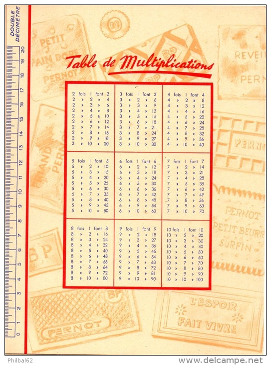 Protège-cahier Biscuits Pernot. Tables De Xcations Au Verso. - Protège-cahiers