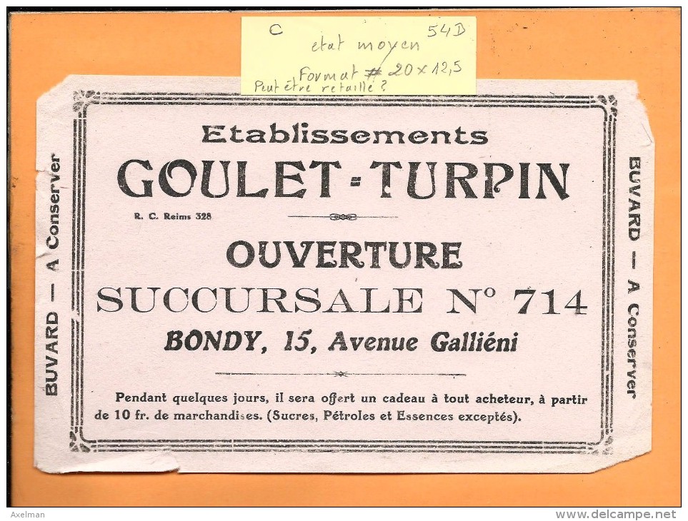 BUVARD: Goulet-Turpin Bondy, Succursale 714 - G