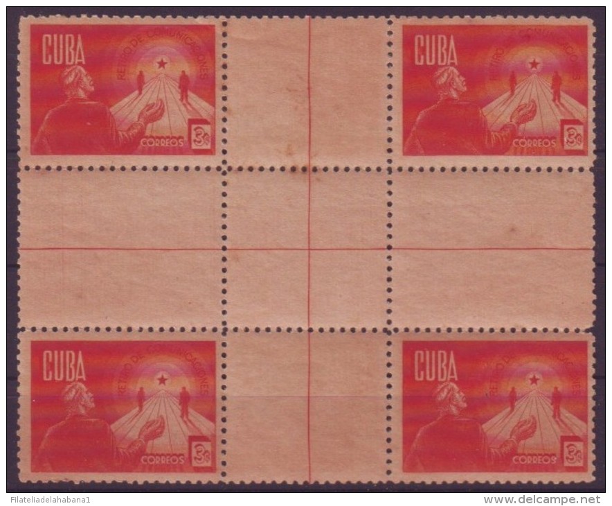 1943-32 CUBA. REPUBLICA. 1943. Ed.362CH. 2c. RETIRO DE COMUNICACIONES CENTRO DE HOJA CENTER OF SHEET. GOMA MANCHADA - Oblitérés