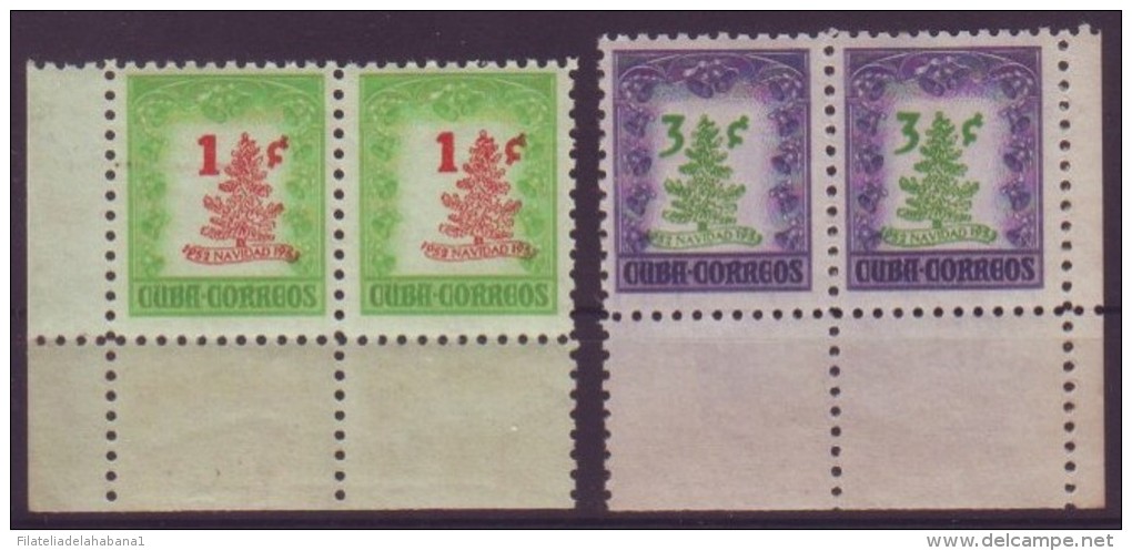 1952-213 CUBA. REPUBLICA. 1952. Ed. 532-33. NAVIDADES CHRISTMAS SIN GOMA PAREJA BORDE DE HOJA - Oblitérés