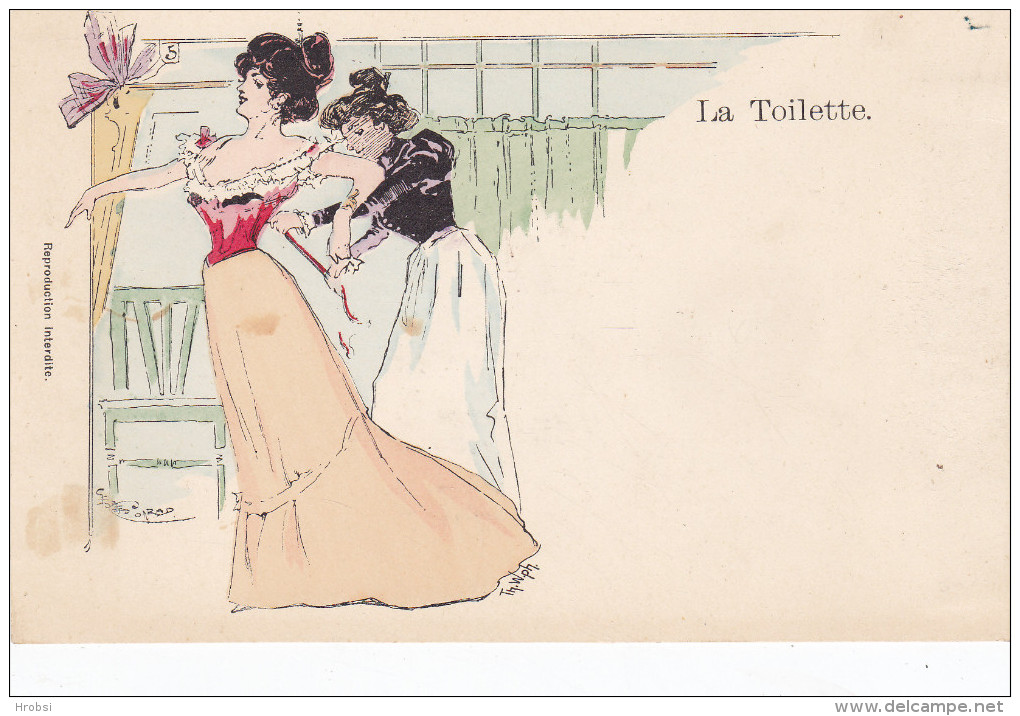 Illustrateur CONRAD Georges, La Toilette, Corset, Traces De Scotch Au Verso - Conrad