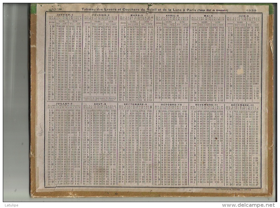 Calendrier Des Postes G-F  Des Landes 40 De 1939 - Incomplèt-Manque Interieur Mais Ouverture-Cartonnée 2 Cotés - Big : 1921-40