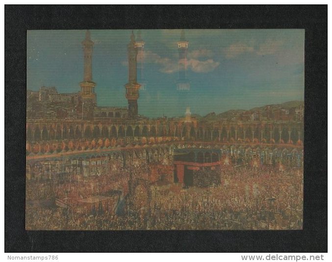 Saudi Arabia 3 D Picture Postcard Holy Mosque Ka´aba Mecca Plastic Night Scene View Card - Arabie Saoudite