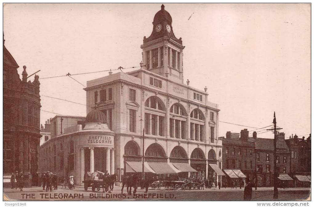 04360 "  SHEFFIELD - THE TELEGRAPH BUILDING - REGNO UNITO" ANIMATA. CART. ILLUSTR. ORIG. NON SPEDITA. - Sheffield