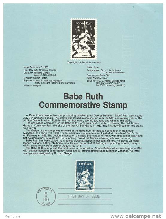 1983  Babe Ruth, Baseball Player  Souvenir Sheet  Sc 2046 - 1981-1990