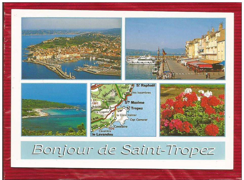 SAINT TROPEZ  - Dépt 83  -  Multivues  : Le Port, La Plage Des Salins - CPSM - - Saint-Tropez
