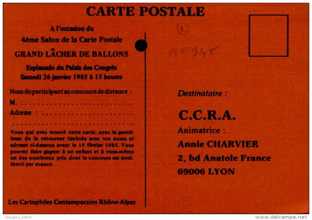 4eme SALON DE LA  CARTE POSTALE ANCIENNE ET MODERNE..1985..LYON..CPM - Bourses & Salons De Collections