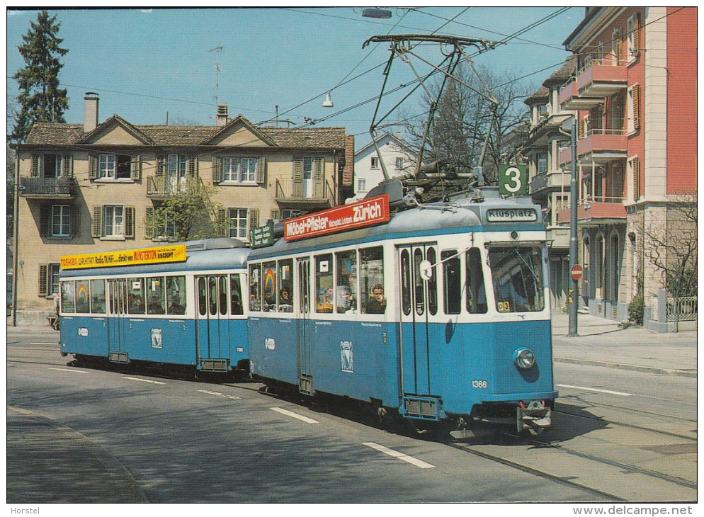 Schweiz - 8000 Zürich - Verkehrsbetriebe Der Stadt Zürich - Tram Be 4/4 1366 - Zürich