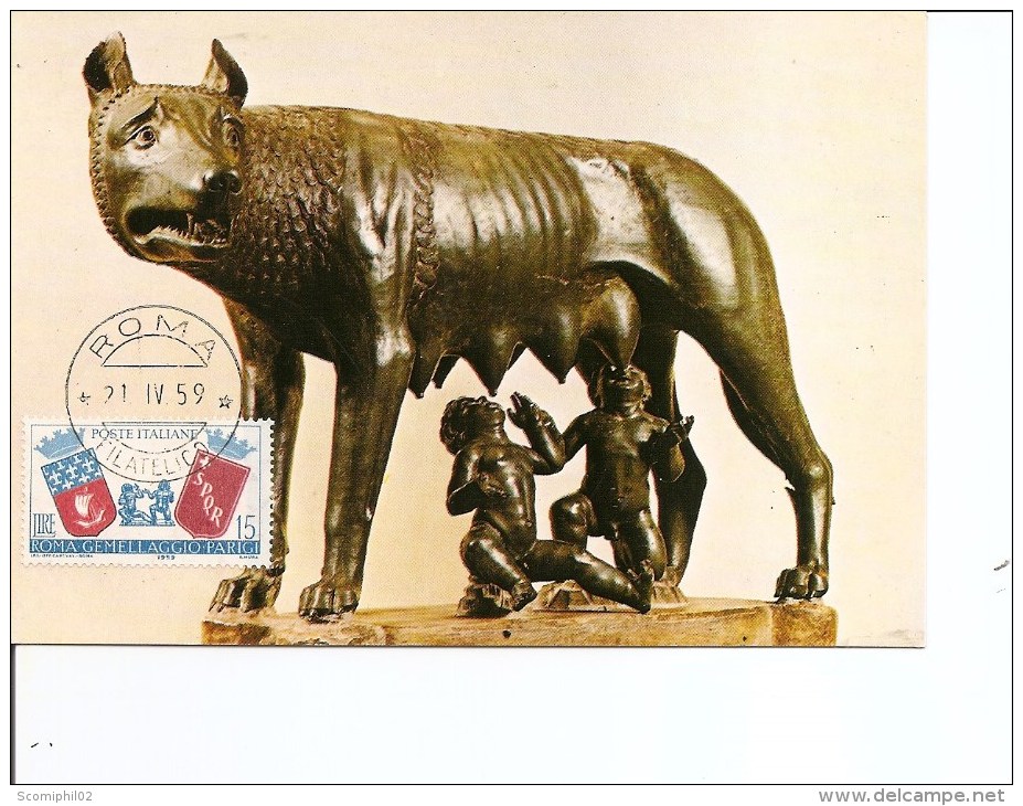 Italie -Louve Romaine -Romulus Et Remus ( CM De 1959 à Voir) - Cartoline Maximum