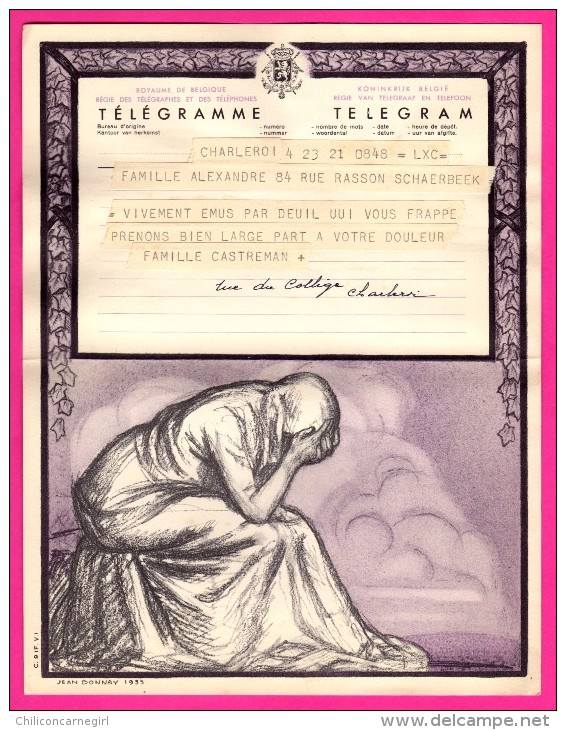 Télégramme-Chromo - 1952 - ROYAUME De BELGIQUE - Format 20 X 25cm - JEAN DONNAY - Charleroi - Schaerbeek - Telegrams