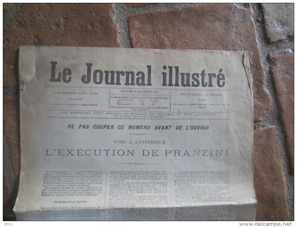 L´EXECUTION DE PRANZINI - SEPTEMBRE 1887- LE PETIT JOURNAL - 1850 - 1899