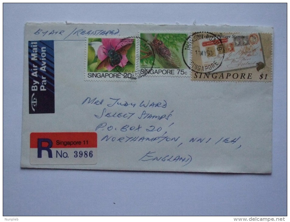 SINGAPORE 1990 REGISTERED AIR MAIL COVER TO NORTHAMPTON - Singapore (1959-...)