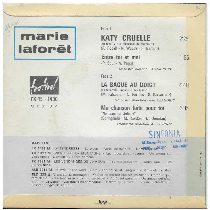 Marie Laforet 45t. EP *katy Cruelle* - Altri - Francese