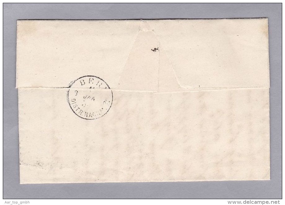 Heimat BE RYTZENBACH 1864-01-18 Langstempel Brief Nach Bern Mit 10Rp Blau Sitzende - Storia Postale