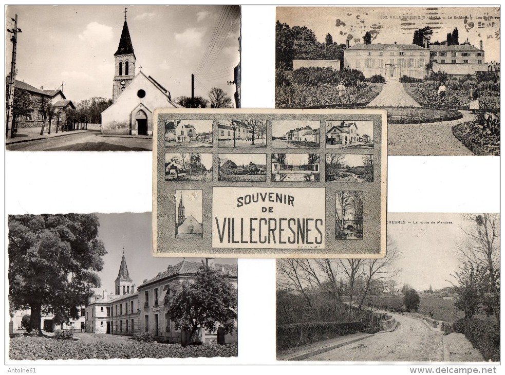 VILLECRESNES -- Lot De 5 Cpa :Souvenir , Chateau ,Route De Mandres ,église , Maison St Pierre - Villecresnes