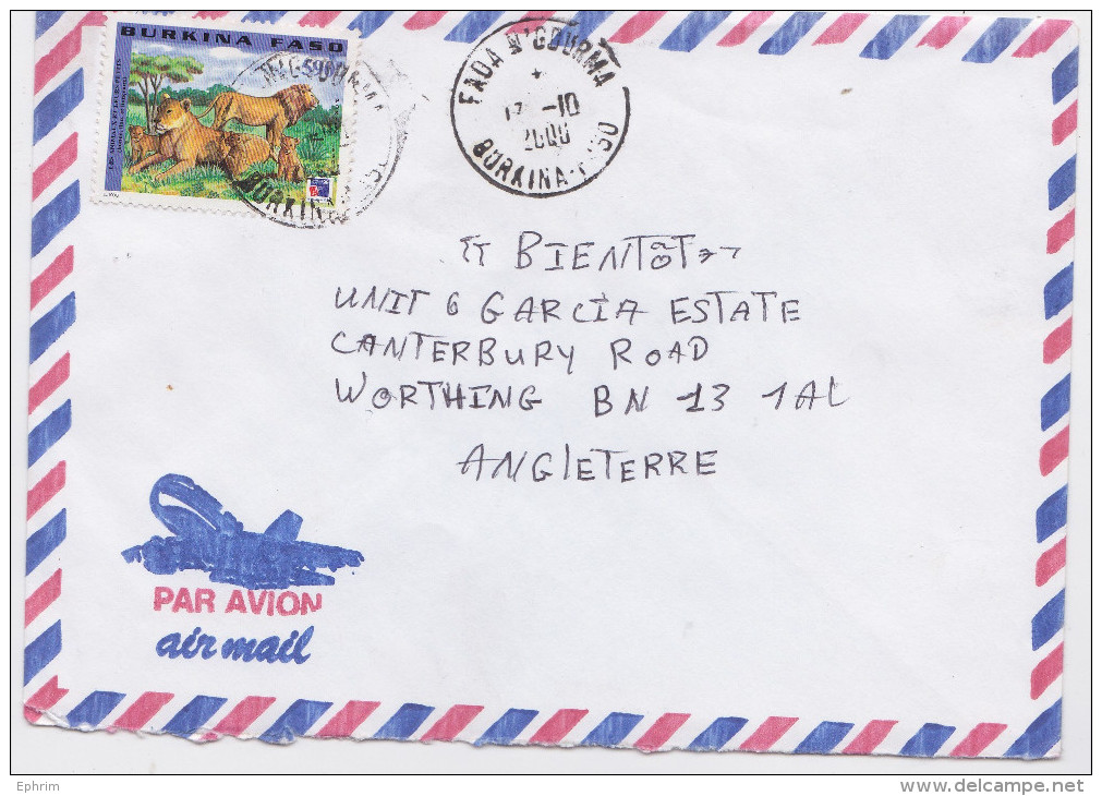 Burkina Faso - Enveloppe Fada N'Gourma 2000 - Lion - Air Mail Cover - Burkina Faso (1984-...)