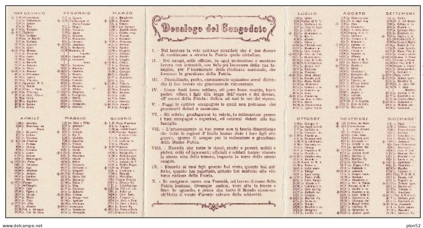 10122-CALENDARIETTO-CORPO D'ARMATA DI GENOVA-1919 - Petit Format : 1901-20