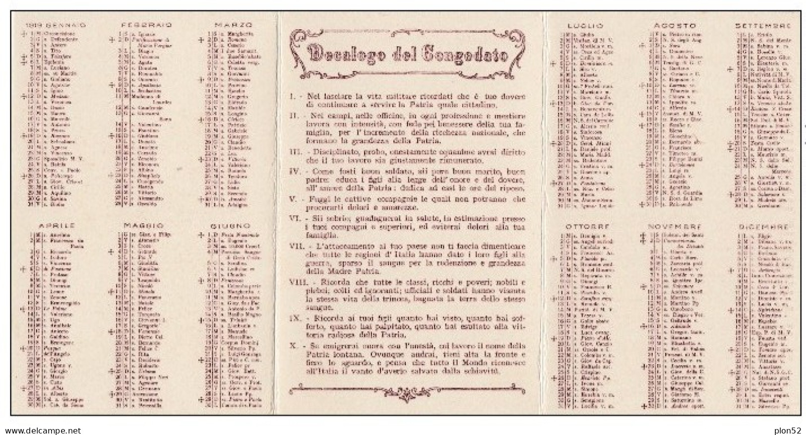 10122-CALENDARIETTO-CORPO D'ARMATA DI GENOVA-1919 - Formato Piccolo : 1901-20
