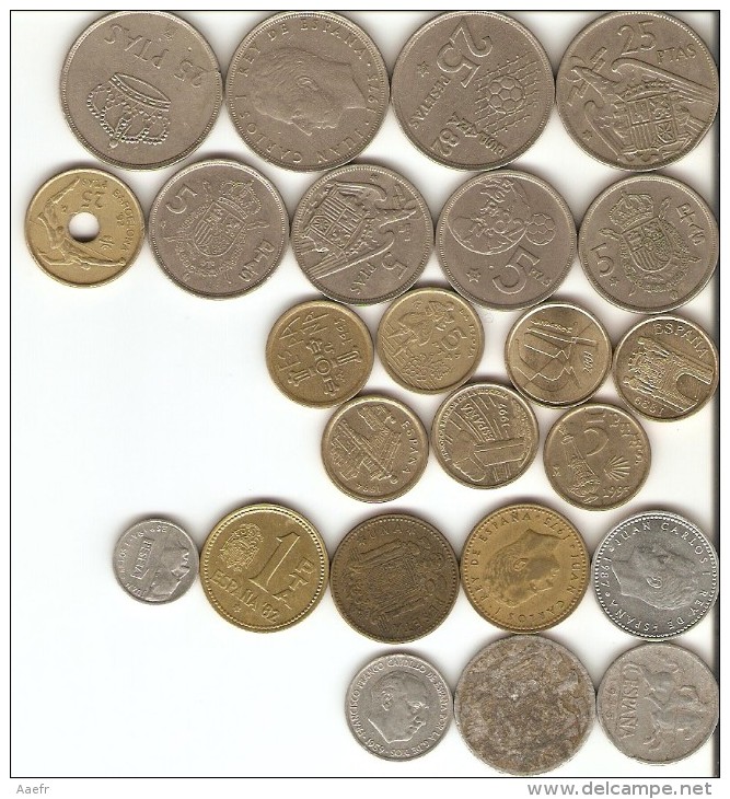 Espagne - PESETAS - 24 Pièces De Type Différent - Période Franco - Juan Carlos -1939 A 2002 -  Collections