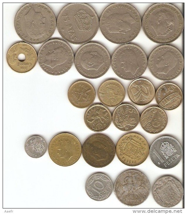 Espagne - PESETAS - 24 Pièces De Type Différent - Période Franco - Juan Carlos -1939 A 2002 -  Verzamelingen