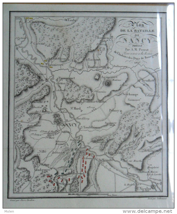 Jan1477 PLAN De La BATAILLE De NANCY TOP GRAVURE Env Houdemont Heillecourt Bouxieres GRAVIERUNG EAU-FORTE RADIERUNG R122 - Documents Historiques