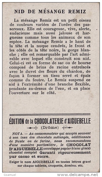 Chromo - Edition De La Chocolaterie D'Aiguebelle (Drôme). -  Nid De Mésange Remiz. - Albums & Katalogus