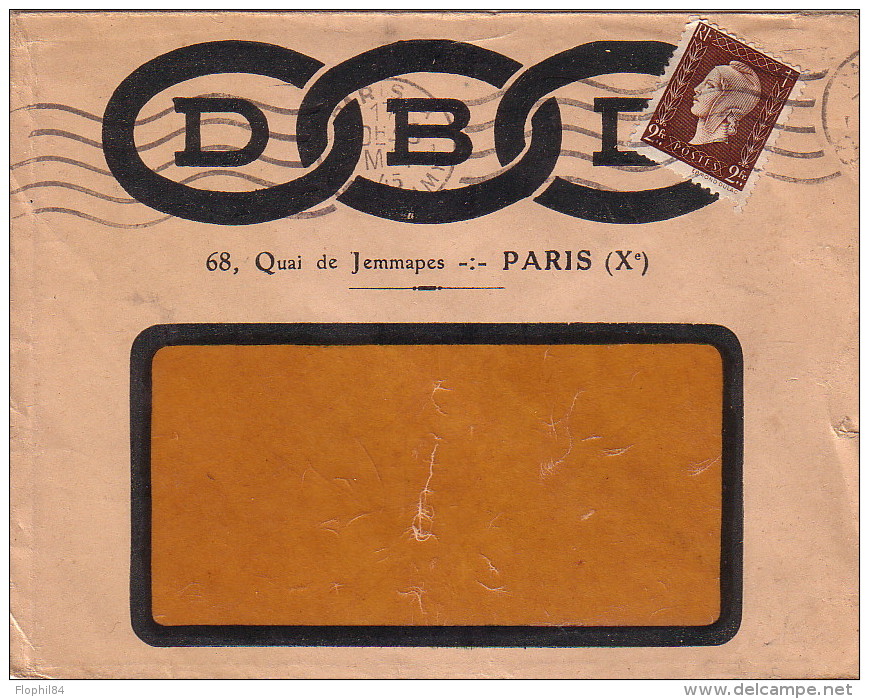 MARIANNE DULAC - N°692 2f BRUN - SEUL SUR LETTRE DE PARIS EN 1945 ENVELOPPE ILLUSTREE. - 1921-1960: Modern Period