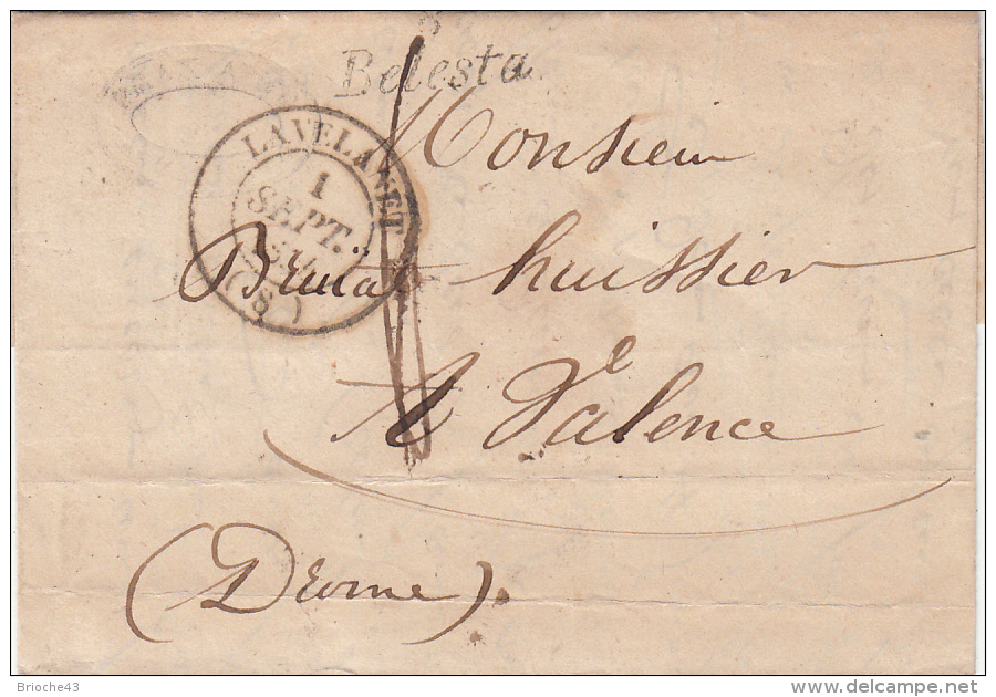 LETTRE 1844 ARIEGE CURSIVE 8/BELESTA T14 LAVELANET Pour VALENCE PORT DU TAXE 6  / 6102 - 1801-1848: Précurseurs XIX